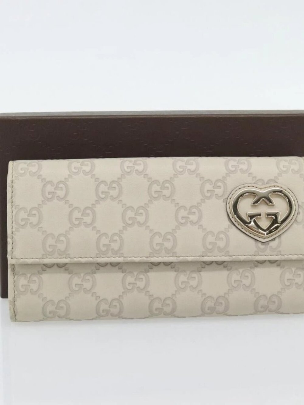 GUCCI GG Canvas Guccissima Lovely Heart Wallet Leather Ivory 251861 Auth 182242V - Picture 12 of 16